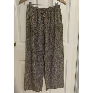 VTG Byer California Wide Leg Pull On Pants Olive Green Cream Abstract Print S